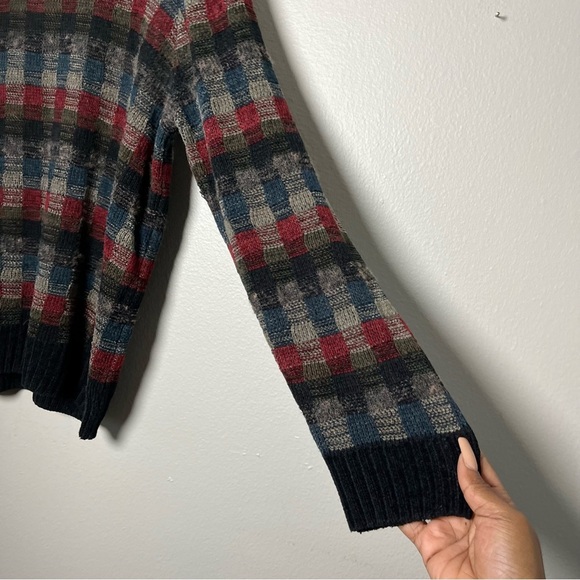 VTG Dockers Men Grandpa Sweater Medium Grunge Chenile Plaid Knit Crewneck - Picture 8 of 9